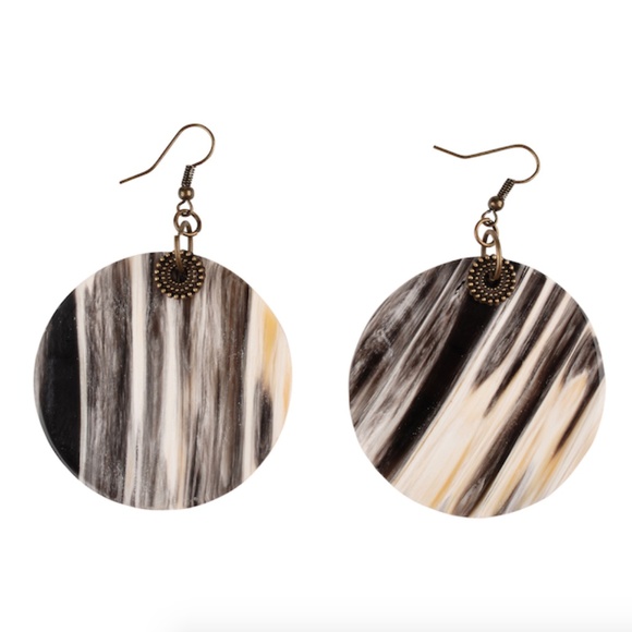 Glory Haus Circle Horn and Brass Earrings - Picture 1 of 1